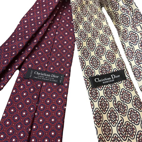Christian Dior Monsieur Mens Lot of 2 Medallion Print Silk Classic Neck Tie - Picture 4 of 5